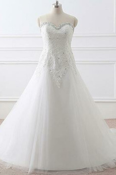 Robe de mariée a ligne Tissu Dentelle Formelle Col en Cœur Sans Manches