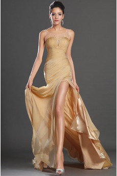 Robe de Bal Col U Profond Norme Chiffon Été Perler Jonquille