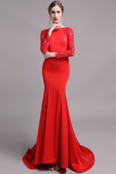 Robe de Soirée Dentelle Glissière Manche de T-shirt Manche Longue