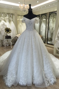 Robe de mariée Longue Basque Manche Courte Formelle Lacet Printemps