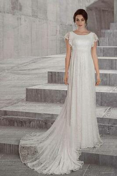 Robe de mariée Empire Col U Profond Manche Courte Traîne Courte Automne