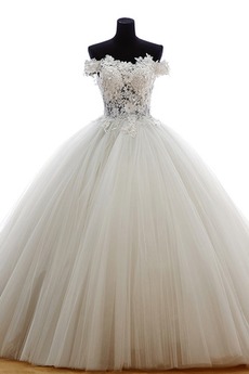 Robe de mariée Tulle Eglise Traîne Courte Formelle Épaule Dégagée