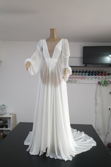 Robe de mariée Dos nu Longue Naturel taille Col en V aligne Automne