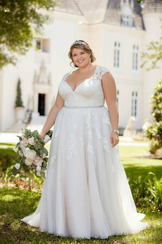 Robe de mariée Longue Naturel taille Plage Sablier Col en V Epurée