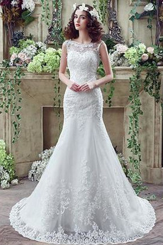 Robe de mariée Hiver Traîne Mi-longue Couvert de Dentelle Sans Manches