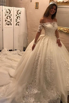 Robe de mariée Dentelle Naturel taille a ligne Longue Manche Aérienne