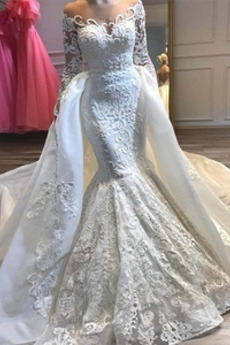 Robe de mariée Manche Longue Manquant Naturel taille Col Bateau Longue