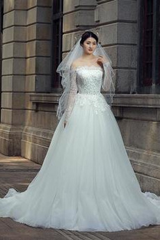 Robe de mariée Tulle Épaule Dégagée Formelle A-ligne Longue Milieu dos