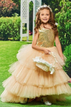 Robe Cortège Fille Tulle Sans Manches Trou De Serrure Étoilé Asymétrique