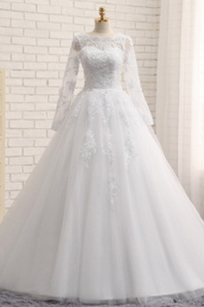 Robe de mariée Froid A-ligne Appliques Salle Manche Longue Haute Couvert