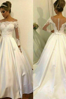 Robe de mariée Satin Luxueux Naturel taille Tribunal train A-ligne