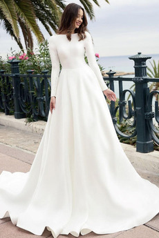 Robe de mariée Manche Longue Naturel taille noble Plage Traîne Moyenne