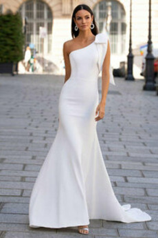 Robe de mariée Sirène Simple Longue Orné de Nœud à Boucle Mince Sans Manches