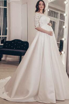 Robe de mariée Empire Formelle Manche Courte Hiver Lacet taille haute