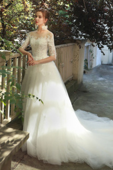 Robe de mariée Appliques Naturel taille Traîne Courte A-ligne De plein air