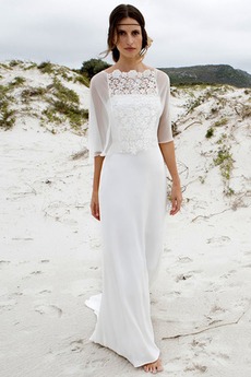 Robe de mariée Zip Plage Avec la veste A-ligne 1/2 Manche Naturel taille