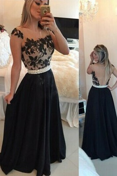 Robe de Soirée Sans Manches Haut Bas Perles Tissu Dentelle Manquant