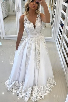 Robe de mariée Tulle A-ligne Rivage Perle Sans Manches Orné de Nœud à Boucle