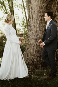 Robe de mariée Grossesse Couvert de Dentelle Naturel taille Haute Couvert