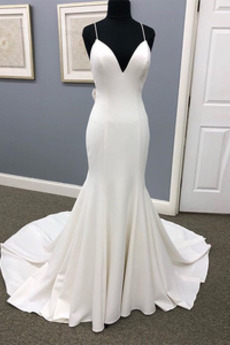 Robe de mariée Été Simple Décolleté Dans le Dos Norme Traîne Mi-longue