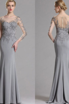 Robe de Soirée Longue Couvert de Dentelle Appliques Manche Longue