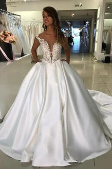 Robe de mariée Épaule Dégagée Col en V Foncé Formelle A-ligne Longue