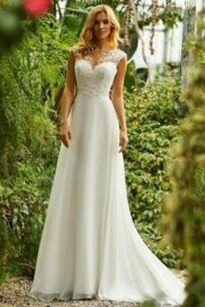 Robe de mariée A-ligne Chiffon Au Drapée Traîne Courte Naturel taille