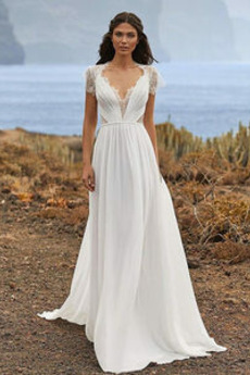 Robe de mariée Manche Courte Col en V Norme Poétique Col en V Foncé