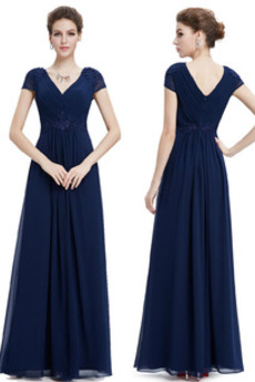 Robe de Soirée Appliques A-ligne Hiver Corsage plissé Manche Courte