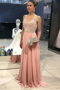 Robe de Soirée Col en V Foncé Col en V Chiffon Sans Manches Médium