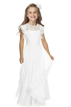 Robe Cortège Fille Sans Manches Chiffon Epurée Naturel taille Longue Col ras du Cou