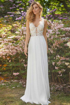 Robe de mariée Mousseline de soie Gaze Printemps a ligne Sans Manches