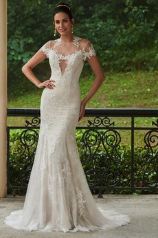 Robe de mariée Salle Col de chemise t Manche Courte Fourreau Appliques