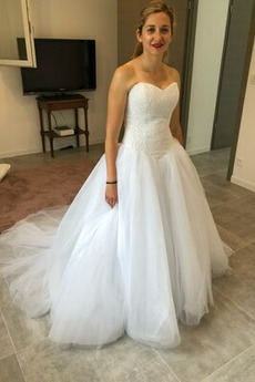 Robe de mariée Tulle Traîne Courte Sans Manches Perles Cérémonial