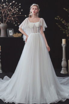 Robe de mariée Tulle A-ligne Manche Courte Plage Manche Lâche Naturel taille