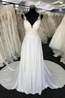 Robe de mariée Elégant Zip A-ligne Col en V Manquant Chiffon