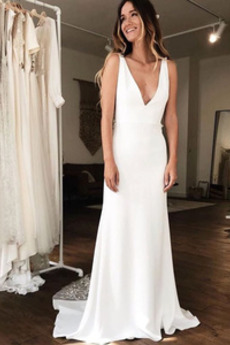 Robe de mariée Fourreau Dentelle Naturel taille Jardin Simple Décolleté Dans le Dos