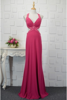 Robe de Bal a ligne Sans Manches Chiffon Fourreau plissé Printemps