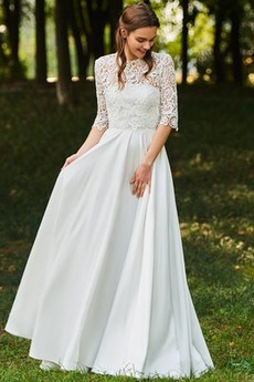 Robe de mariée 1/2 Manche Plage Naturel taille Couvert de Dentelle