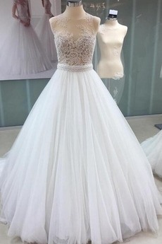 Robe de mariée Naturel taille Tissu Dentelle Train de balayage Elégant