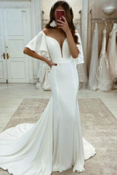 Robe de mariée Au Drapée Sommaire Col en V Naturel taille À la masse