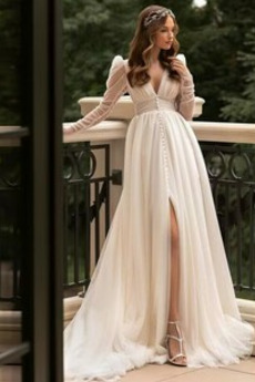 Robe de mariée Tulle Manche Longue Norme Milieu aligne Romantique