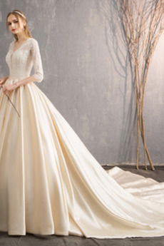 Robe de mariée Manche de T-shirt Chaussez Satin Naturel taille