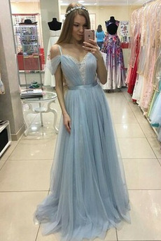 Robe de Soirée Longue Elégant Tulle Printemps Col en V Foncé Sans Manches