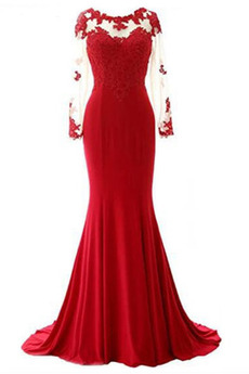 Robe de Soirée Manche Aérienne Manche Longue Formelle Glissière Appliques