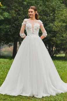 Robe de mariée Longue noble Printemps Appliques De plein air Gazer