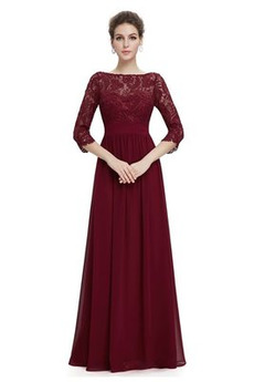Robe de Soirée Dentelle Chic Manche de T-shirt aligne Longueur ras du Sol