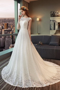 Robe de mariée Col ras du Cou Manquant Naturel taille Dentelle