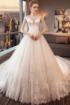 Robe de mariée Col Bateau Lacet A-ligne Formelle Longue Salle