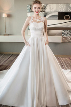 Robe de mariée Chaussez Poches Satin Cérémonial a ligne Salle